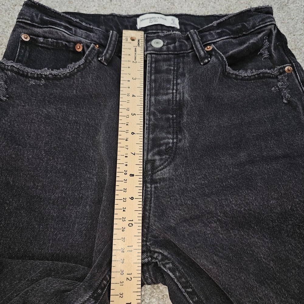 ABERCROMBIE & FITCH Dad Jeans Women 29 High-Rise 4 Black Distressed Button-Fly - Picture 4 of 7